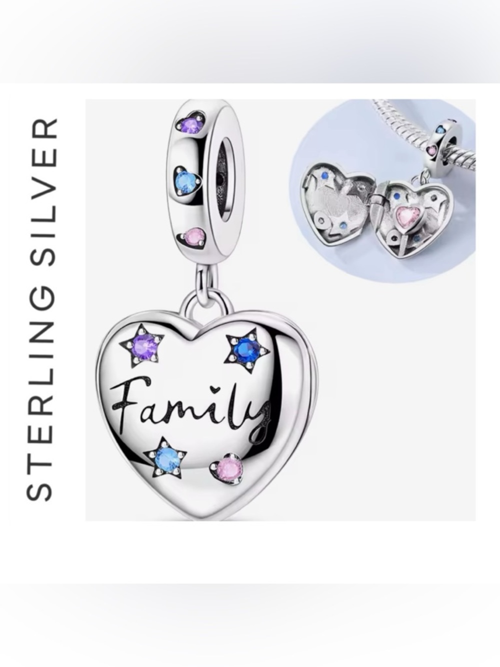 🌟 S925 Sterling Silver Openable Family Heart Charm